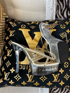 Pleaser Clear Platform Sandals with silver accents